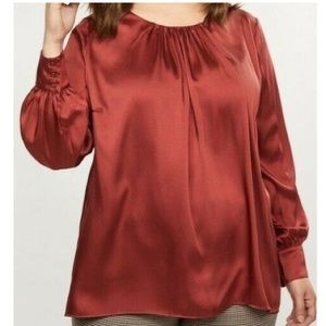 Lane Bryant burnt orange rust satin long sleeve blouse